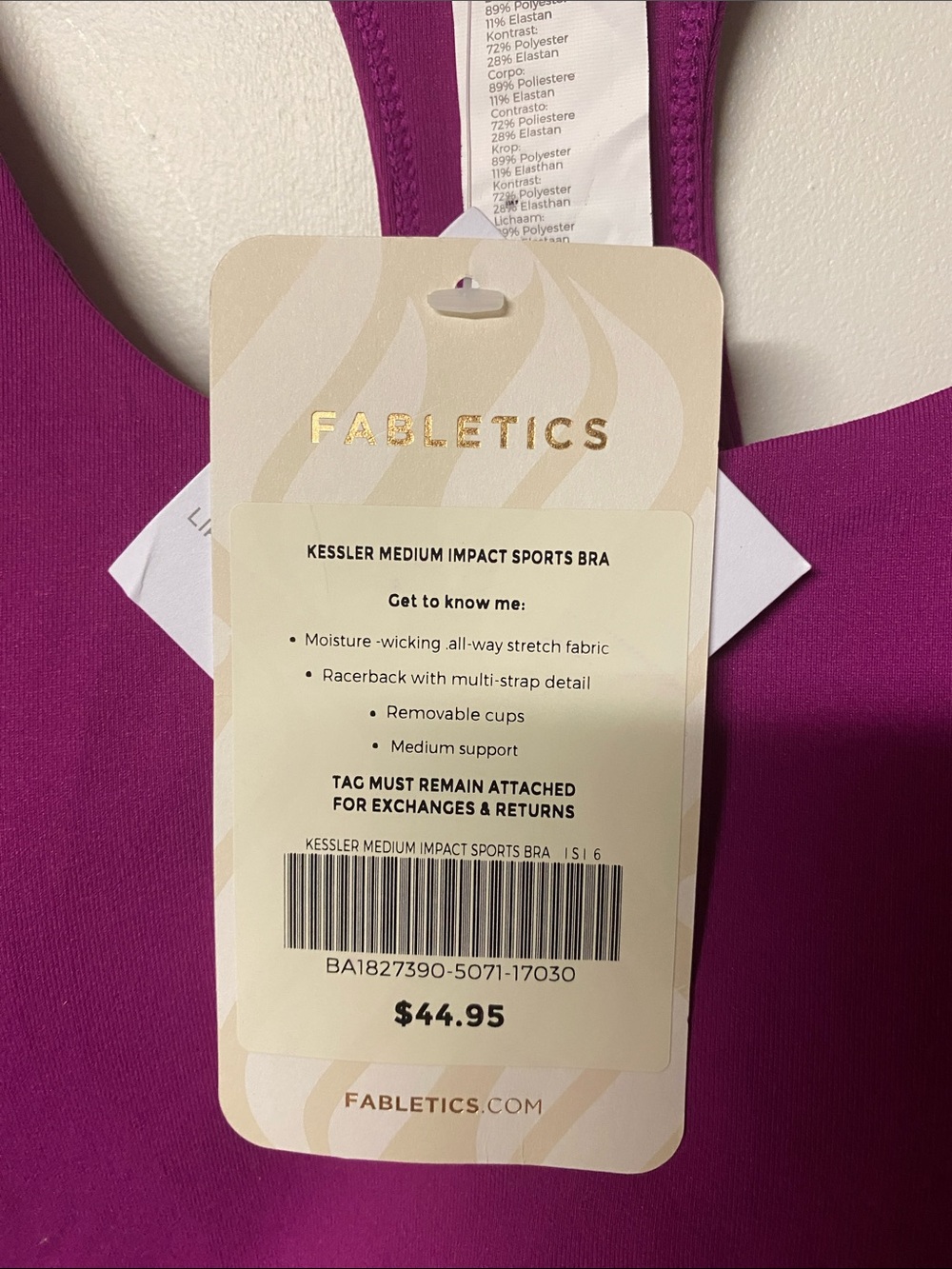 Fabletics Kessler Medium Impact Raspberry Racerback Sports Bralette - Picture 3 of 8